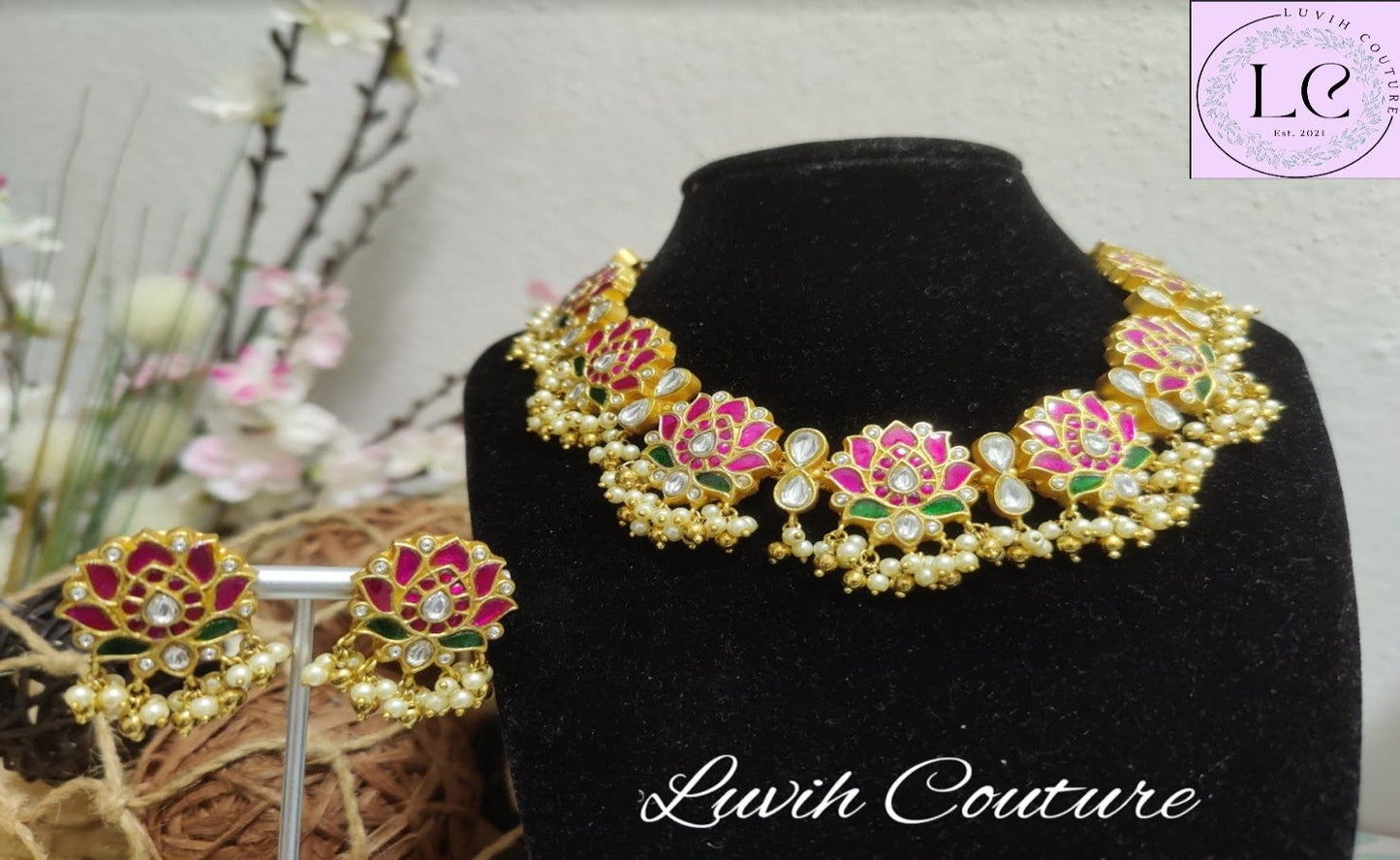 Jadau Kundan Lotus necklace set , Luvih Couture