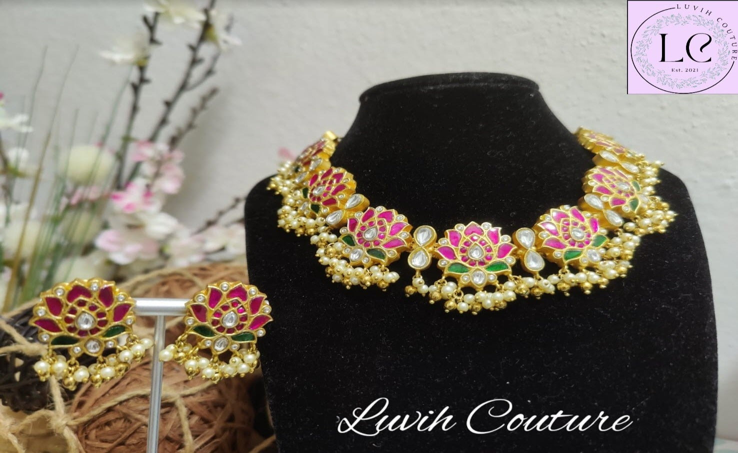 Jadau Kundan Lotus necklace set , Luvih Couture