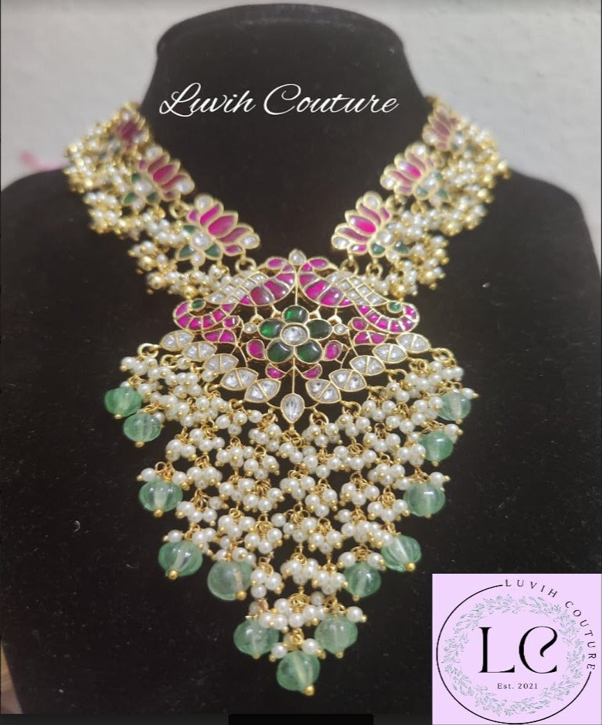 Jadau kundan Lotus Pendant waterfall, Luvih Couture