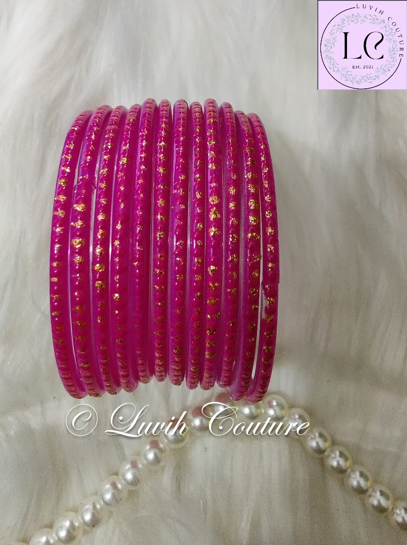 Magenta Glass Bangles Restocked Rund Dots & Sparkles for girls, Teens and Women