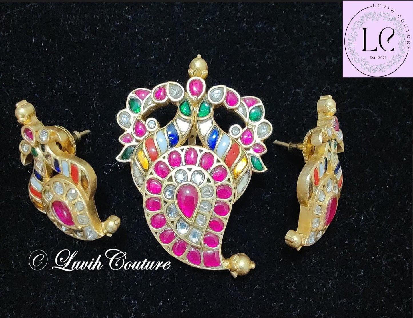 Jadau Kundan Pendant set Mango, Luvih Couture