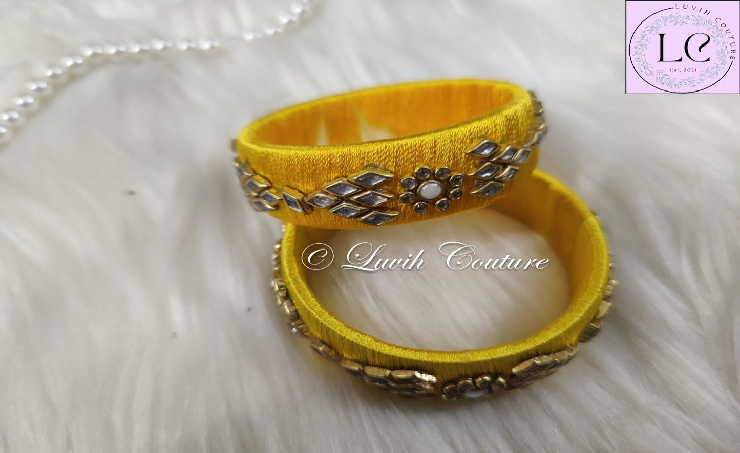 Handmade Silk thread Bangles with Flower and Rhombus Design