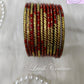 Maroon Oval Dot And Criss Cross sparkle Glass Bangles for Girls, Teens, Women