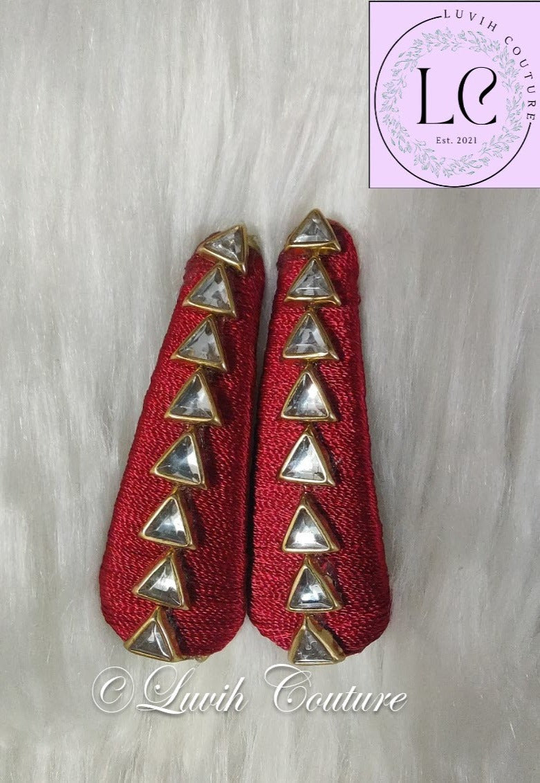 Maroon Silk Thread Hair Clips Triangle Design for  kids, Luvih Couture