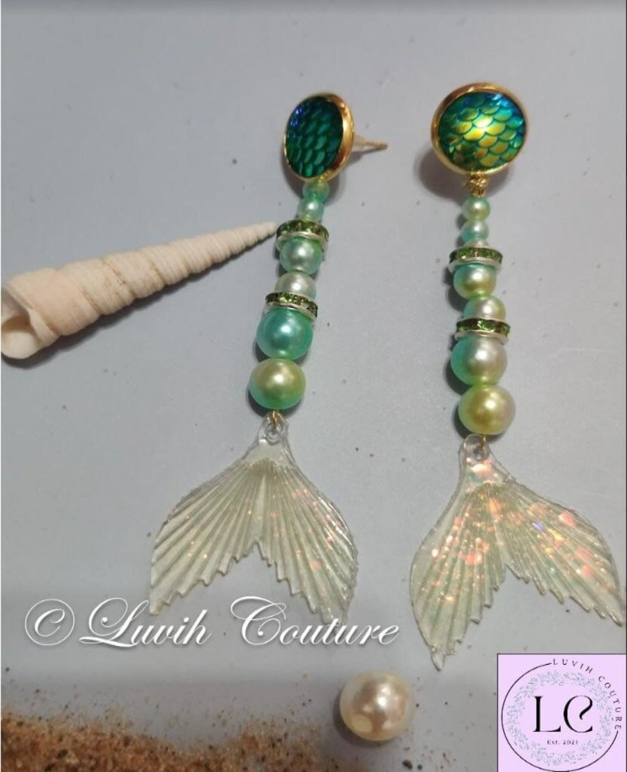 Mermaid  Earrings Green Color Luvih Couture