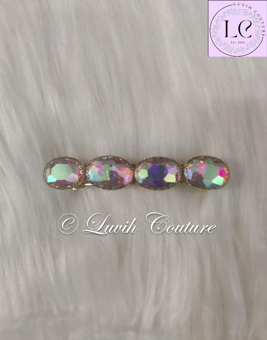 Multi color Oval Crystal Hair Clips For Women, Luvih Couture