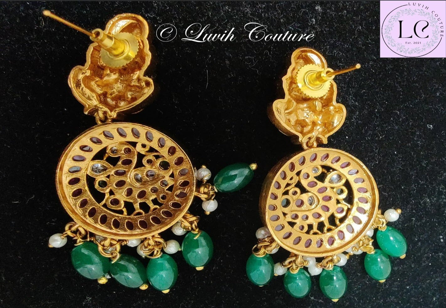 Nakshi Lakshmi and Peacock Earrings Back side for women, Luvih Couture