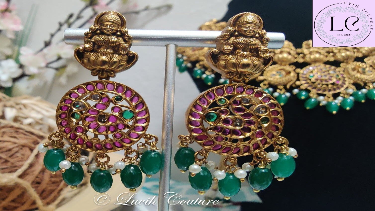 Nakshmi Peacock and Lakshmi Earrings for Women, Luvih Couture