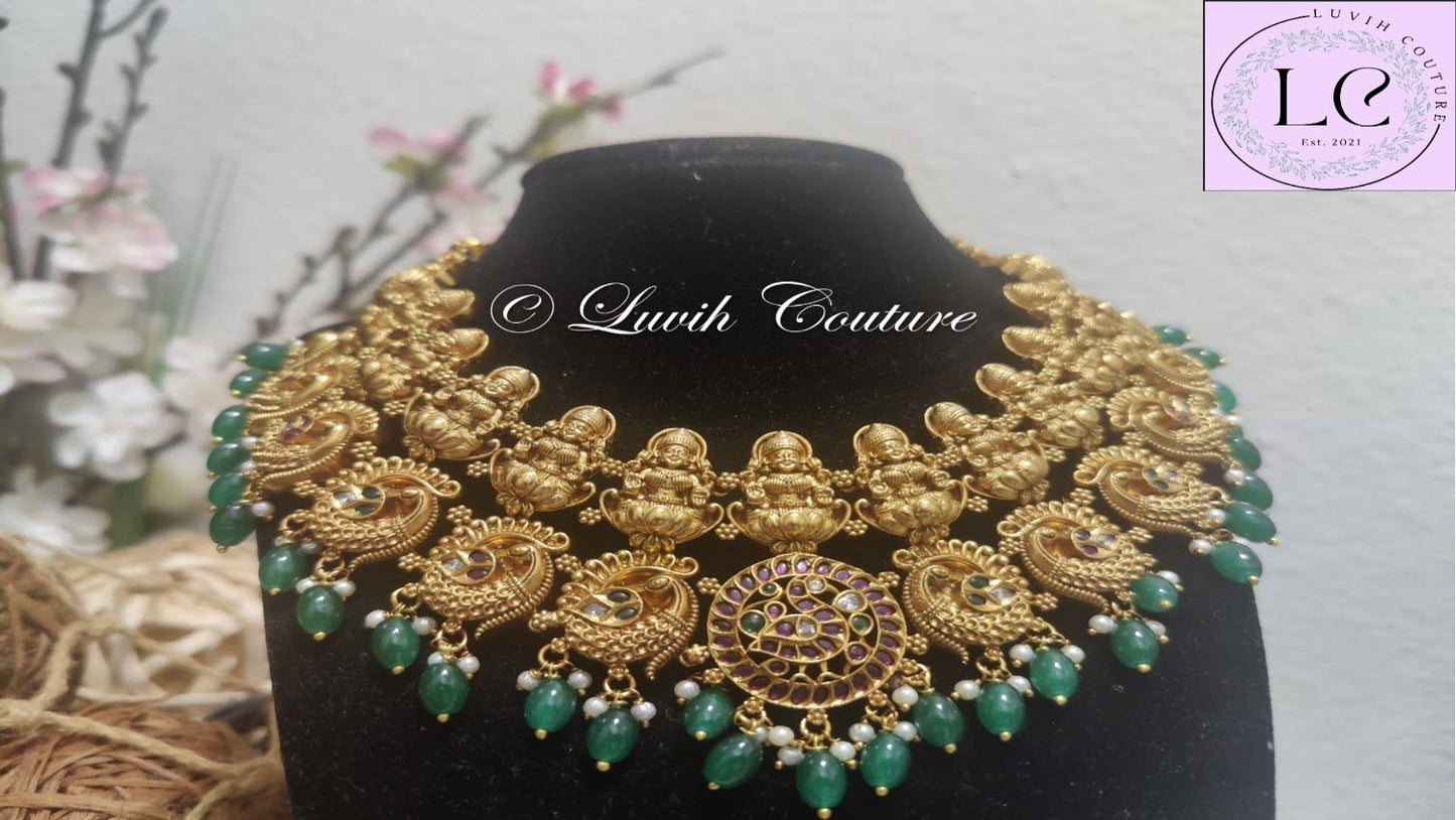 Nakshi Peacock and Lakshmi Necklace Antique Necklace for Women, Luvih Couture