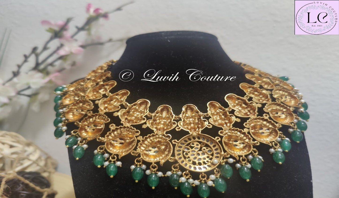 Nakshi Peacock and Lakshmi Necklace Back side for women, Luvih Couture