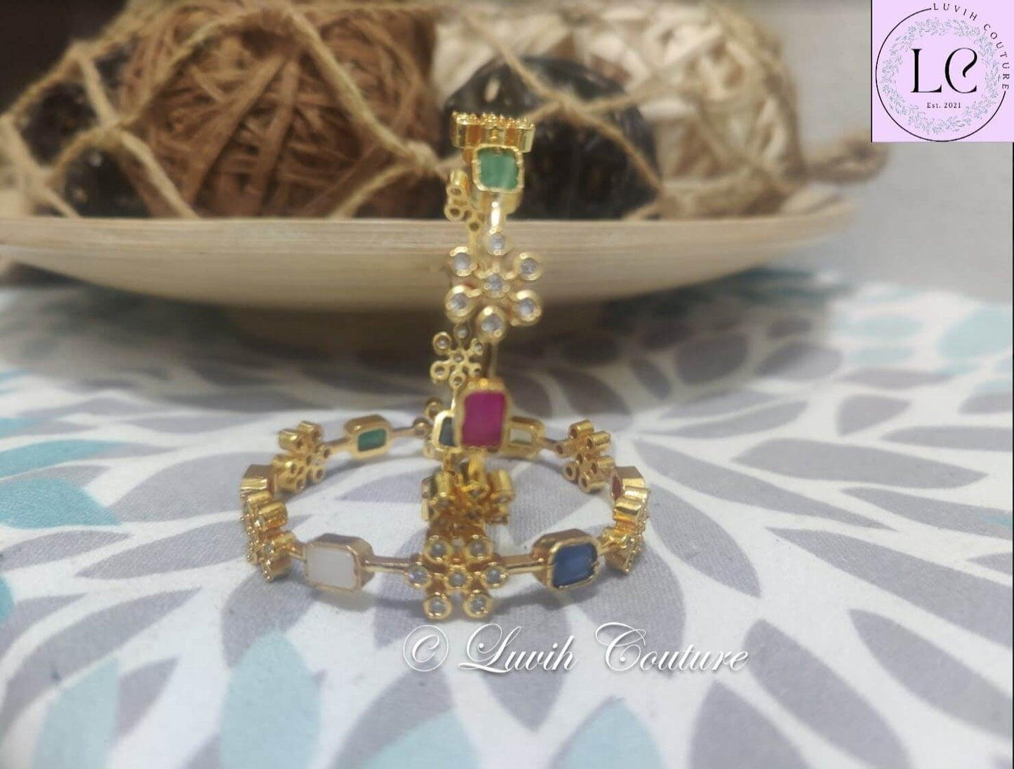 Navaratan Bangles Flower shape, Luvih Couture