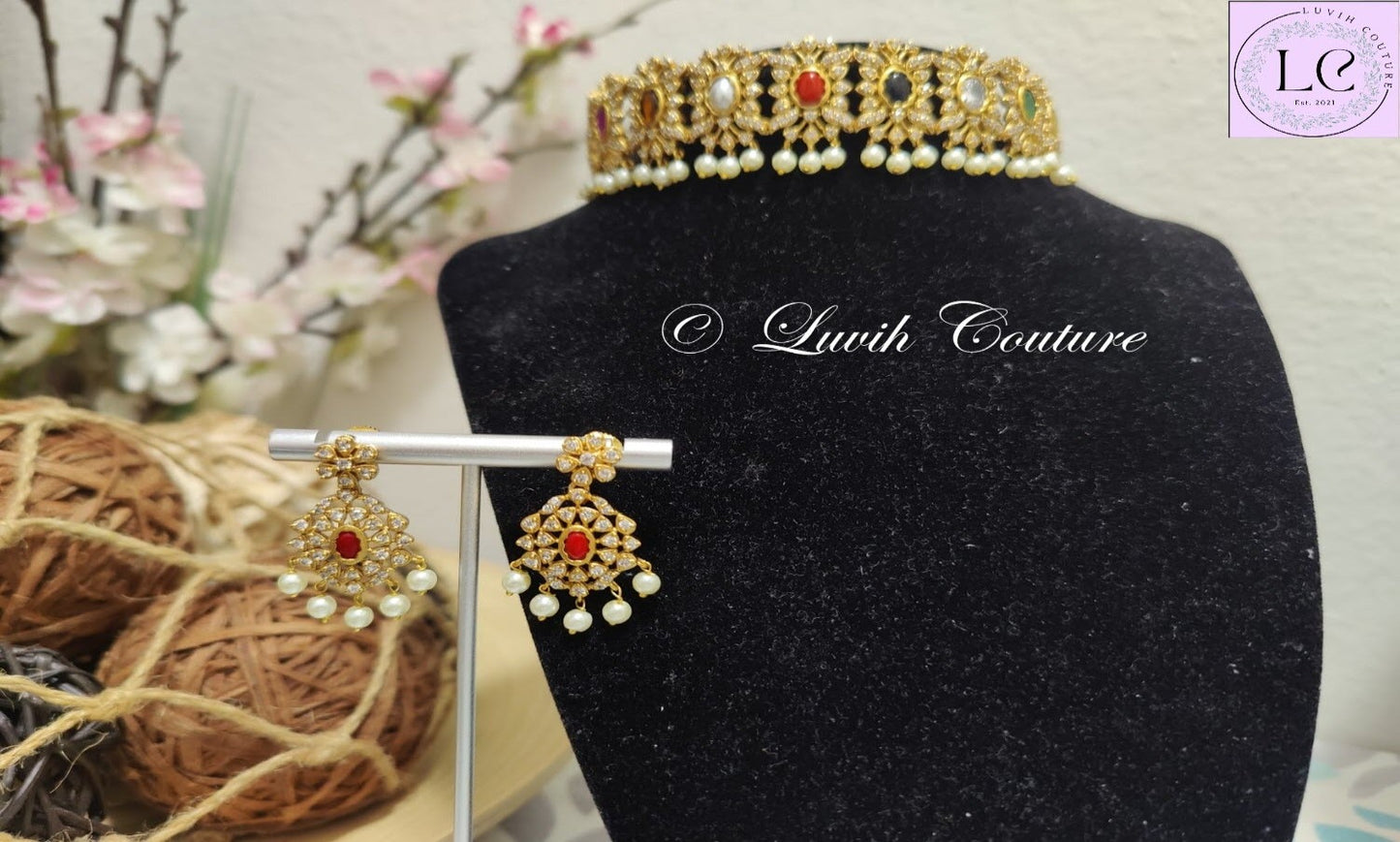 Navaratn Choker Set / Necklace for kids, girls, Teens, Women, Luvih Couture