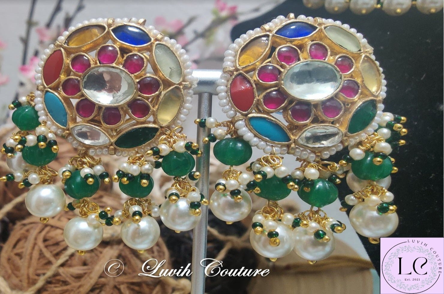 Pachi kundan navaratan earrings, Luvih Couture