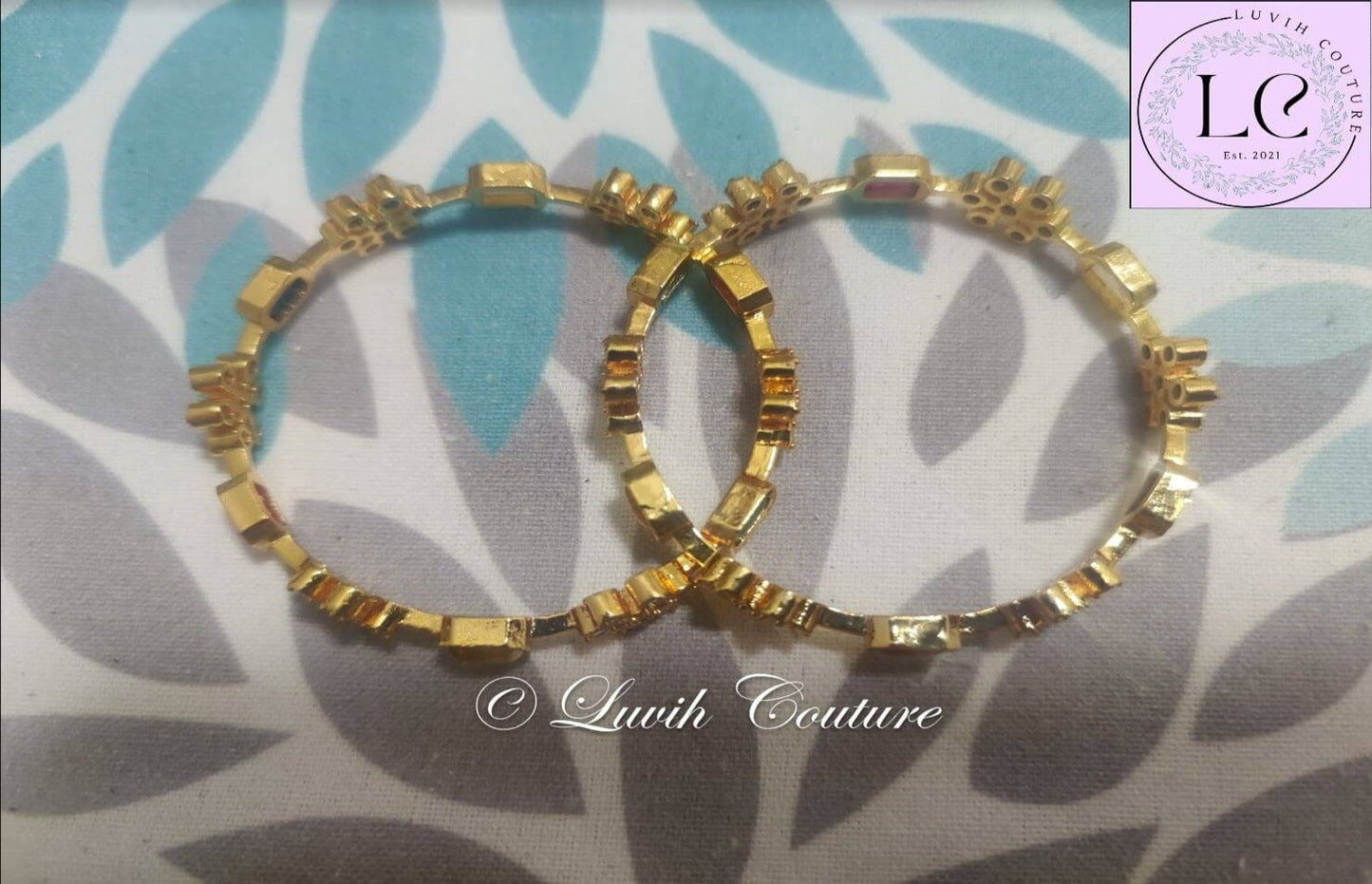 Navaratan Flower shape bangles top picture, Luvih Couture