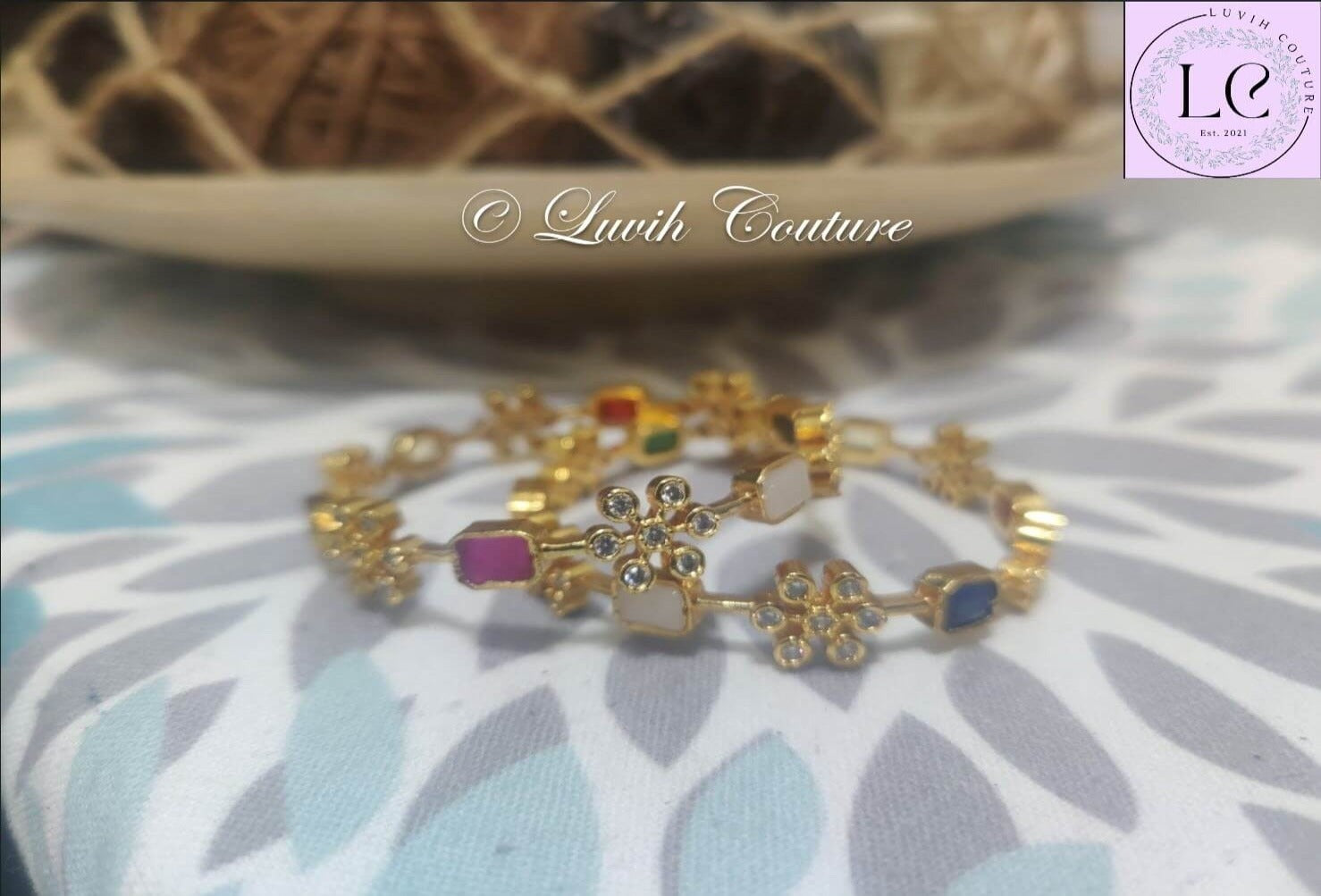 Navaratan bangles flower shape side picture, Luvih Couture