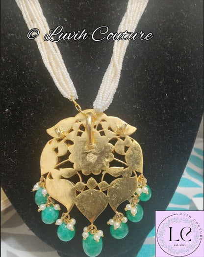 Navaratan Locket back side with sugar beads mala/necklace, Luvih Couture