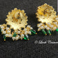 Jadau kundan Navaratan Pendant Lotus earrings back side , Luvih Couture
