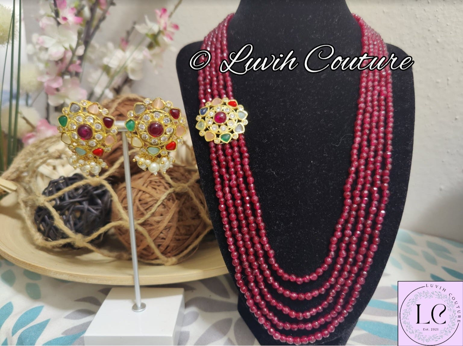 Navaratan Necklace, Imitation Jewelry, Imitation Necklace, Women's Necklace, Luvih Couture