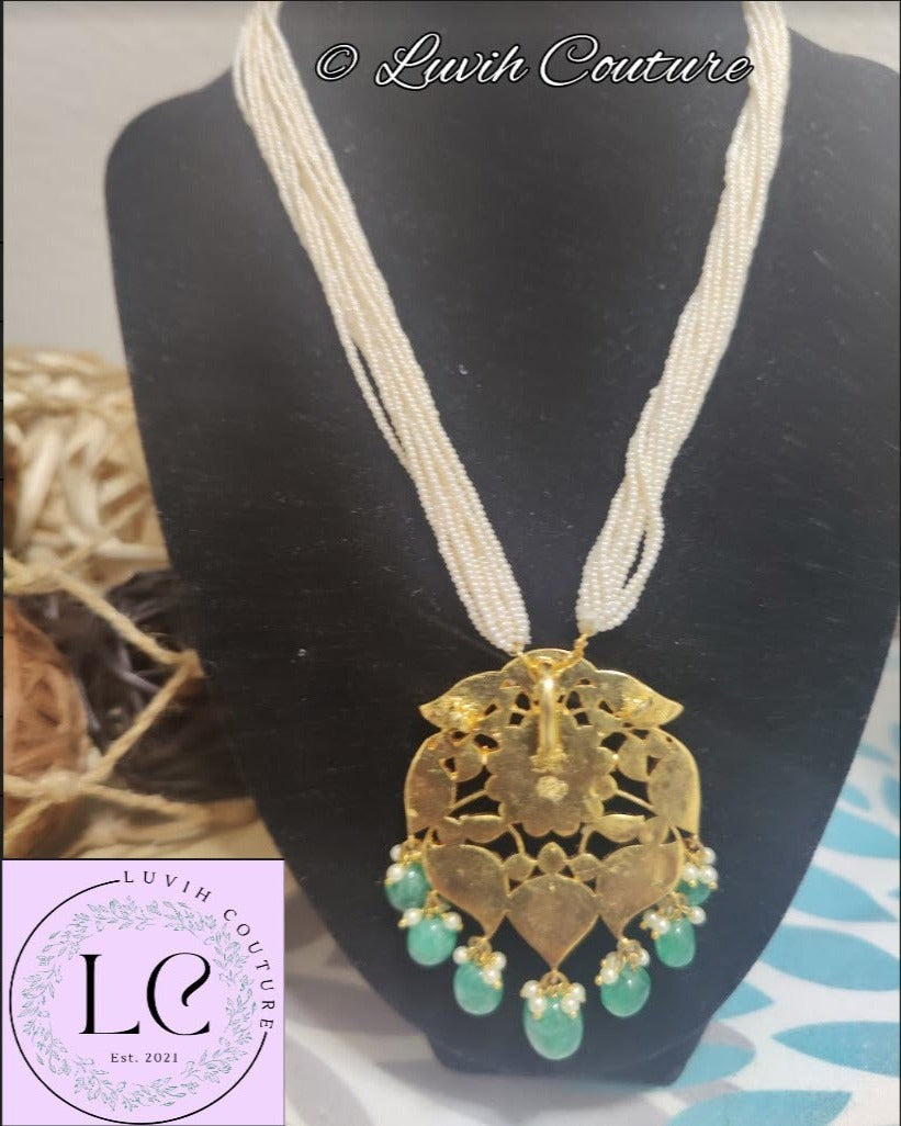 Navaratan Necklace back side with sugar beads mala or necklace, Luvih Couture