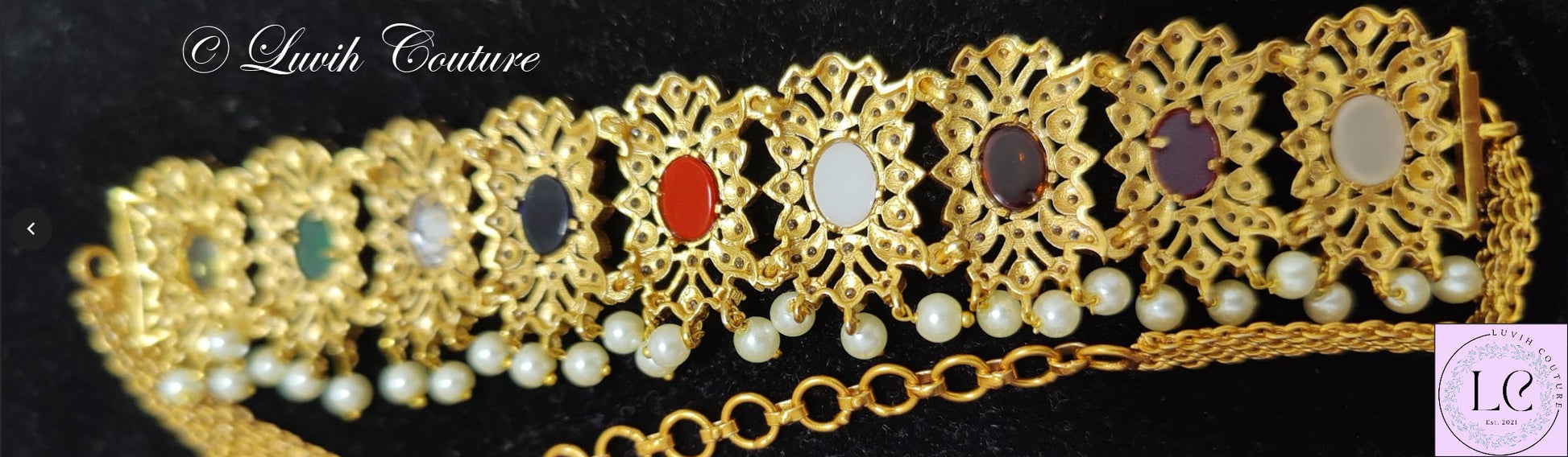 Navaratan Necklace or Choker Back side for kids, girls, teens or women, Luvih Couture