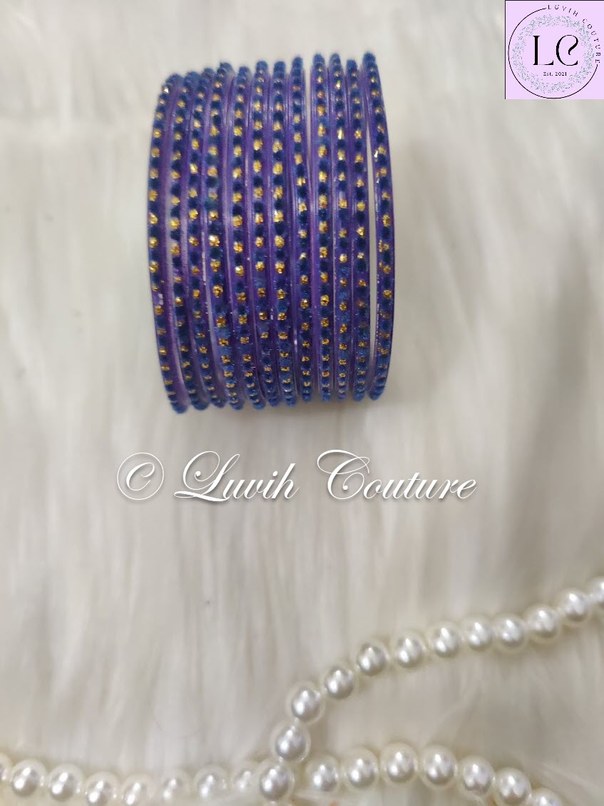 Navy Blue Glass Bangles Velvet 