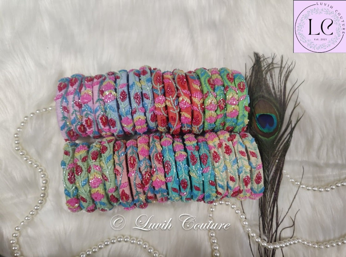 Floral Maggam Bangles/ Raw silk Bangles for women 2.6-Luvih Couture