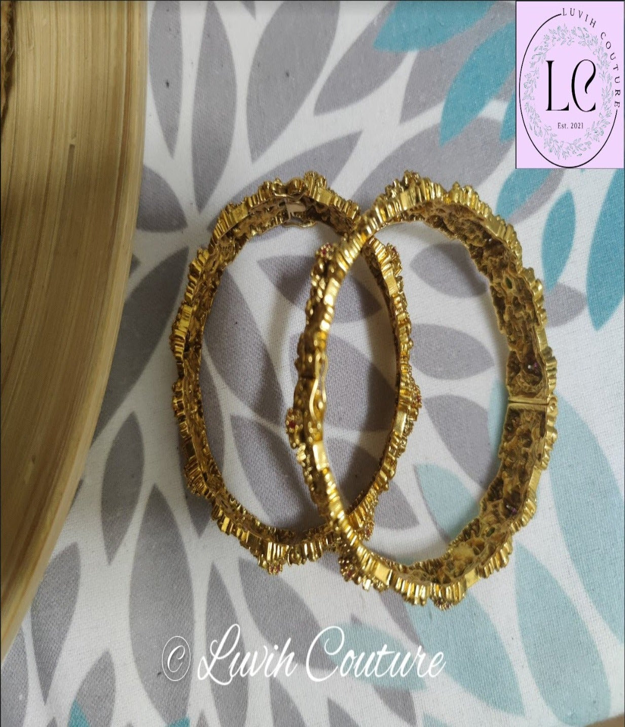 Openable Bracelet Nakshi work bangle Lakshmi and Peacock Side view Luvih Couture