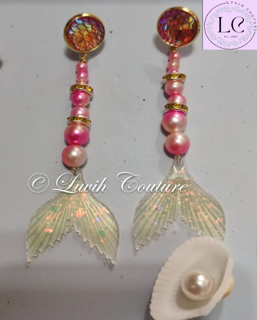 Designer Mermaid Earrings Orange Color Luvih Couture