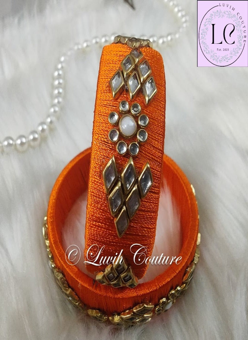 Handmade Silk thread Bangles with Flower and Rhombus Design