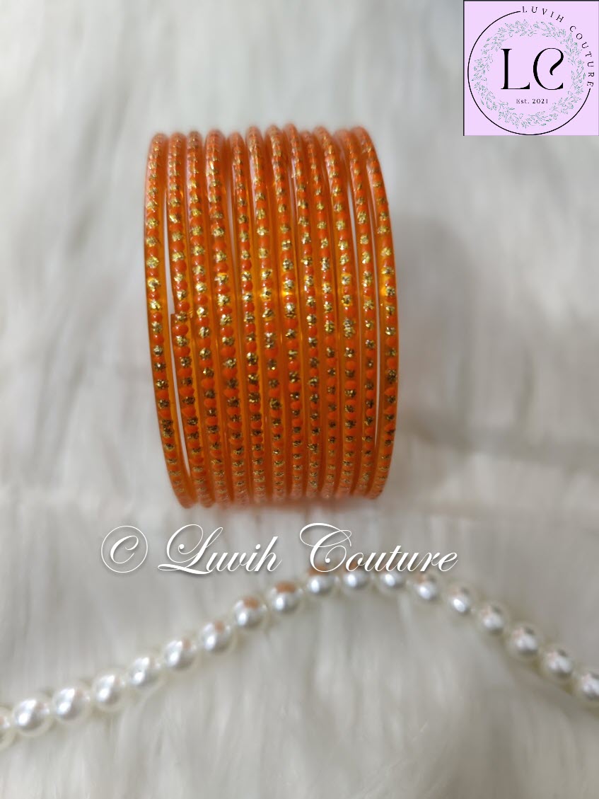 Orange Glass Bangles Restocked Rund Dots & Sparkles for girls, Teens and Women