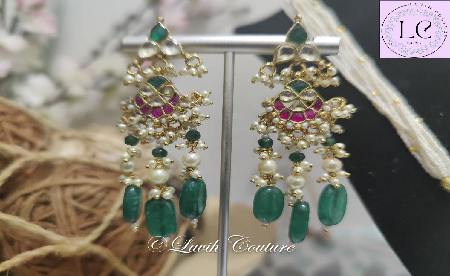 Pachi Kundan Floral earrings for Women, Luvih Couture