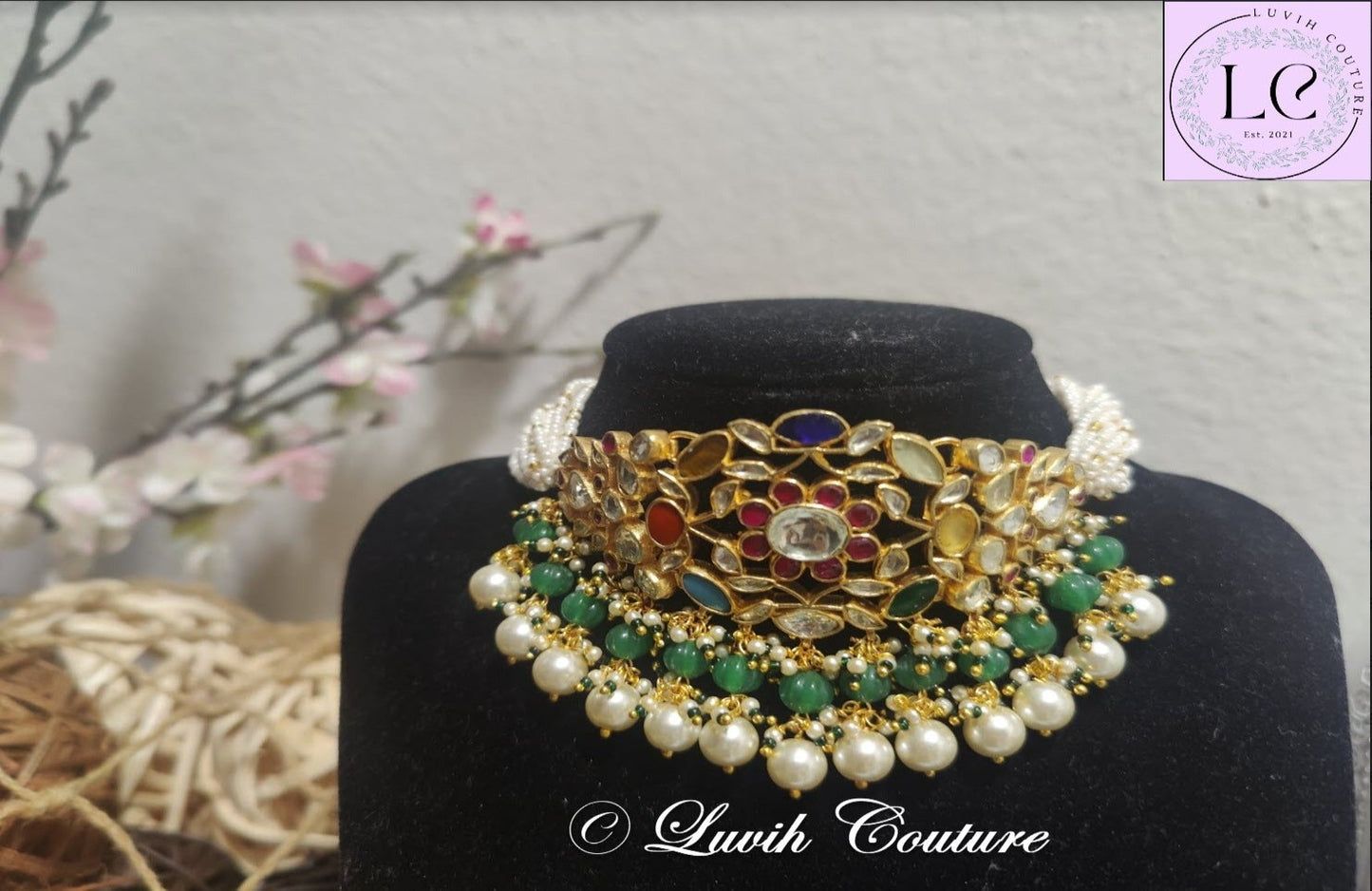 Pachi kundan grand navaratan choker, Luvih Couture