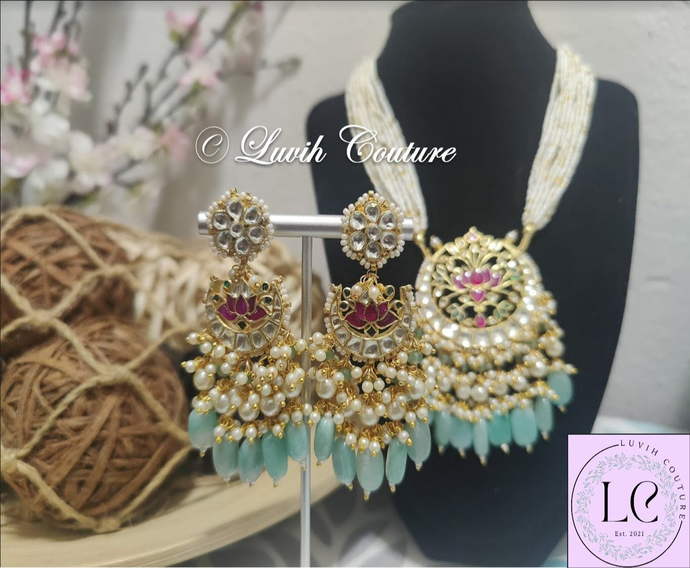 Pachi Kundan Lotus Earrings, Luvih Couture