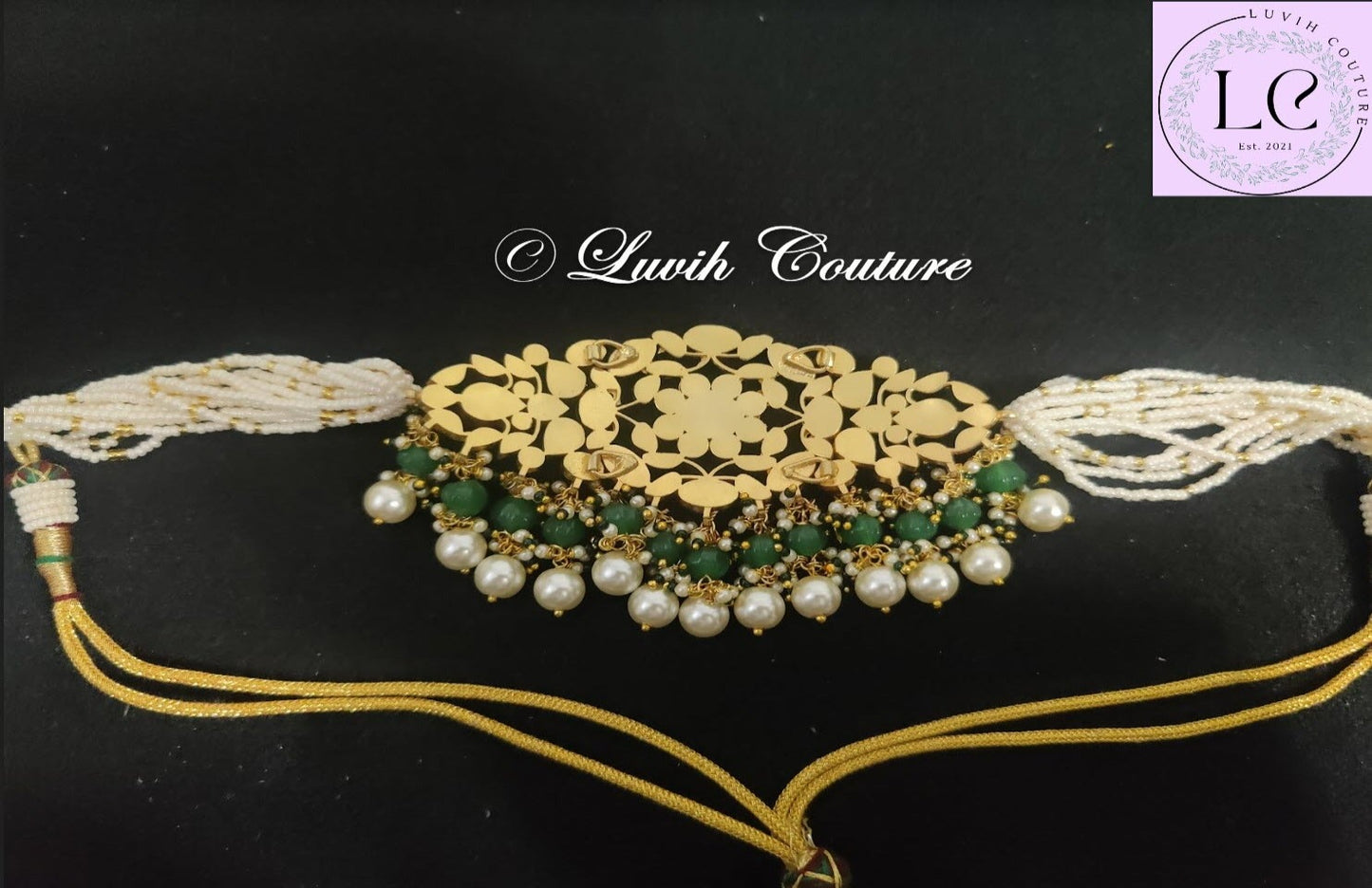 Pachi kundan navaratan choker necklace back side, Luvih Couture