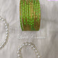 Parrot Green Oval Dot And Criss Cross sparkle Glass Bangles for Girls, Teens, Women