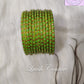 Parrot Green  Oval Dot & Sparkle Glass Bangles for Girls , Teens, Women