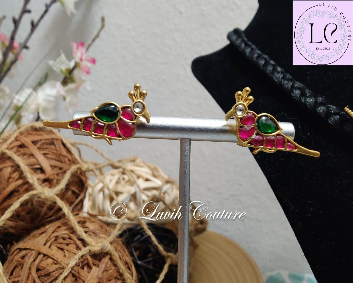 Jadau Kundan Earrings Parrot design , Luvih Couture