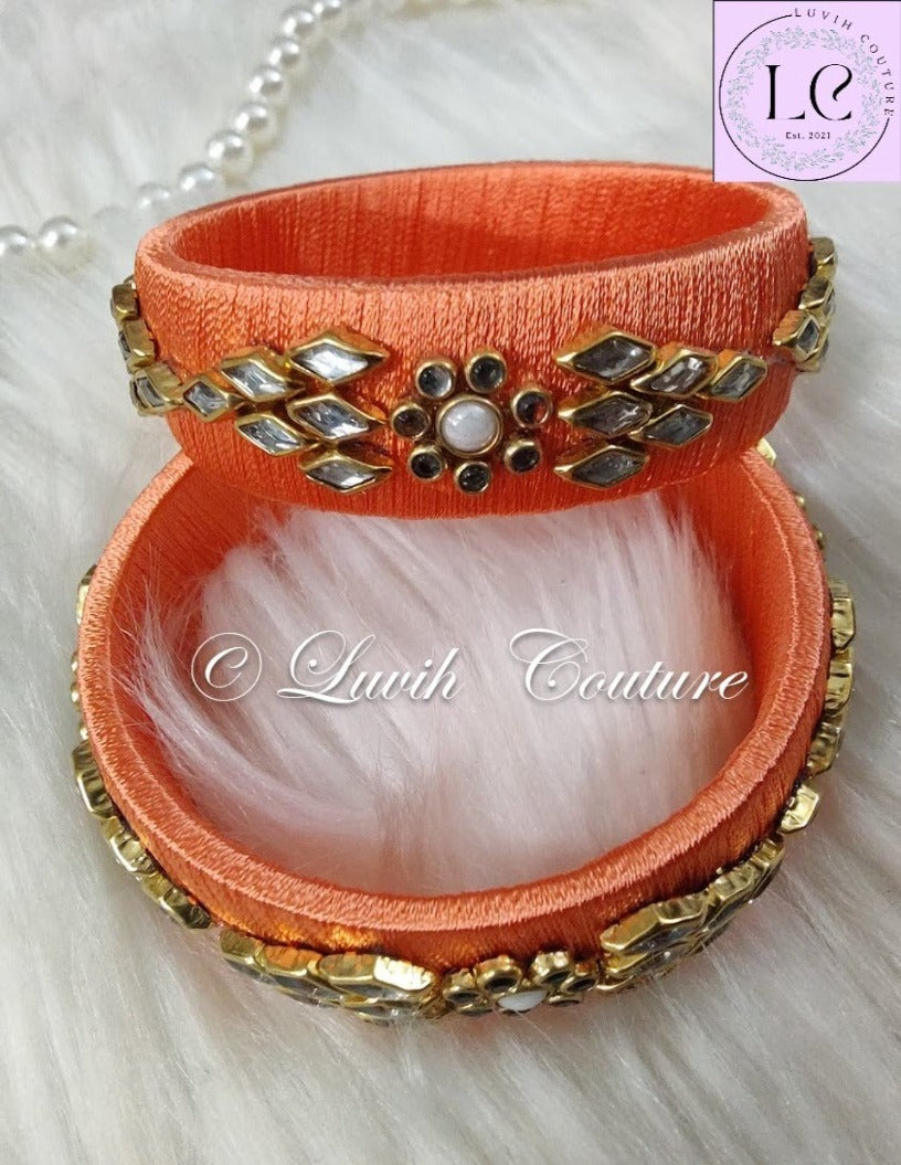 Handmade Silk thread Bangles with Flower and Rhombus Design