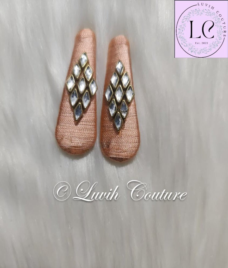 Peach Rhombus Silk Thread Hair Clips  for kids, Girls, Teens, Women, Luvih Couture