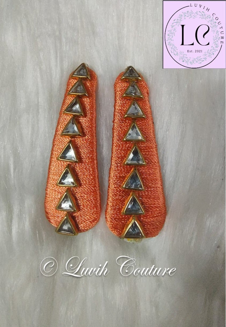 Peach Silk Thread Hair Clips Triangle Design for  kids, Luvih Couture