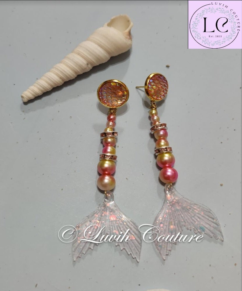 Mermaid Designer Earrings Light Pink Color Luvih Couture