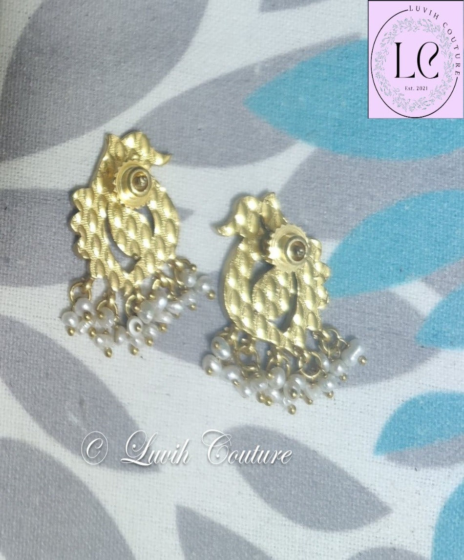 Jadau Kundan Peacock Earrings Back side Closeup  for girls, teens, women