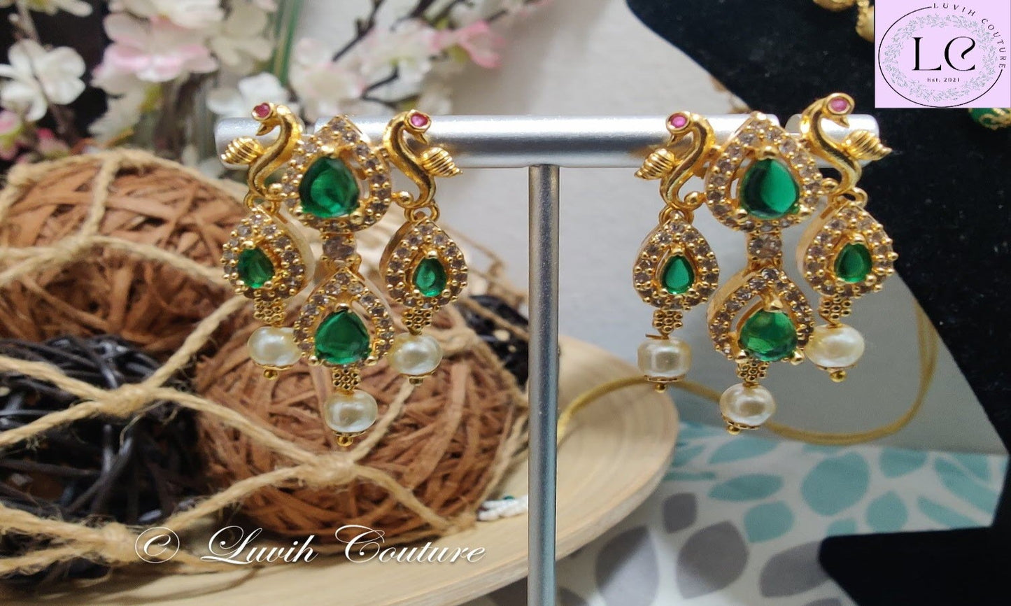 Peacock Earrings Green For Kids or Women Imitation Earrings-Luvih Couture