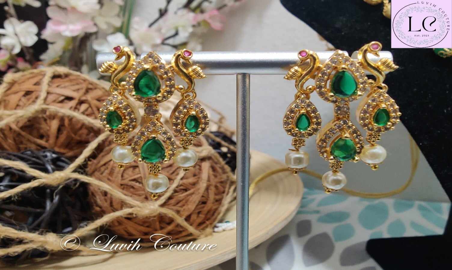 Peacock Earrings Green For Kids or Women Imitation Earrings-Luvih Couture