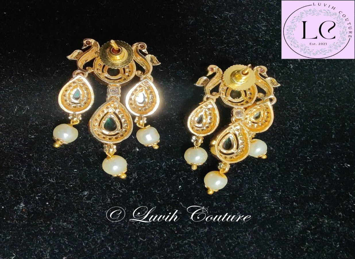 Peacock Earrings Green Back Side For kids or Women-Luvih Couture