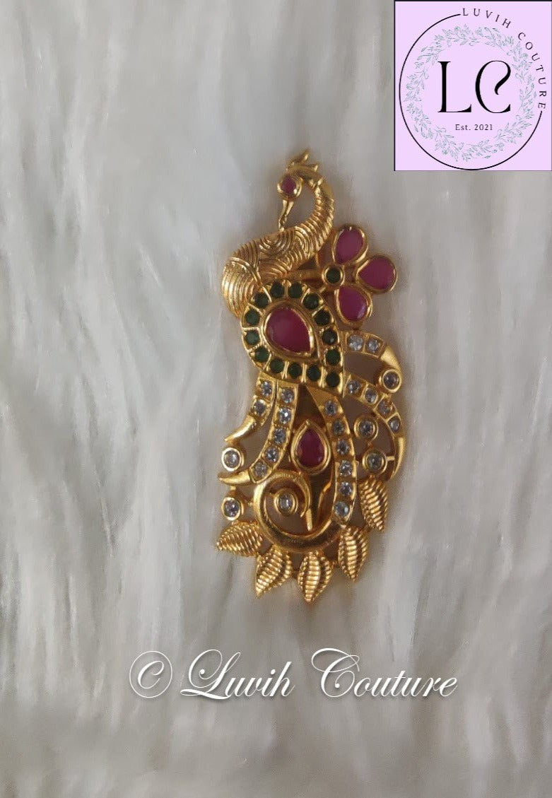 Peacock Floral Model Saree Pin or Brocche, Brass Saree Pins or Brocches for Kids Or Women, Luvih Couture