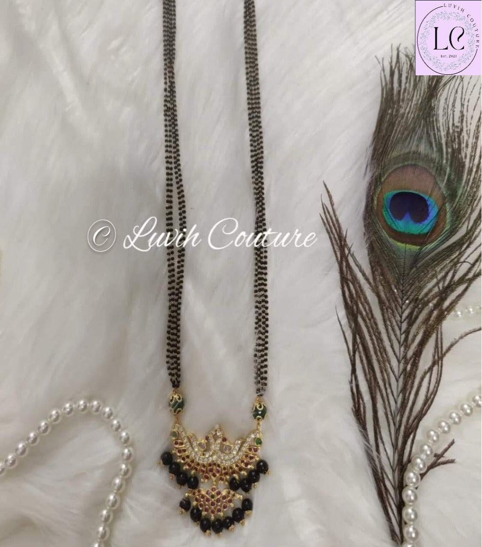 Dual Peacock Mangalsutra or Black Beads Imitation Necklace for Women, Luvih Couture