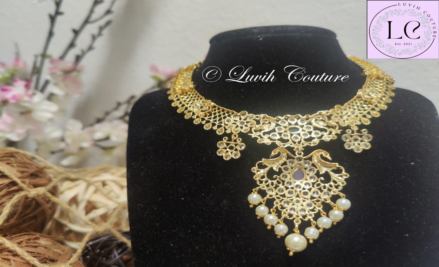 Grand Floral Peacock Necklace Back side for girls, teens, women