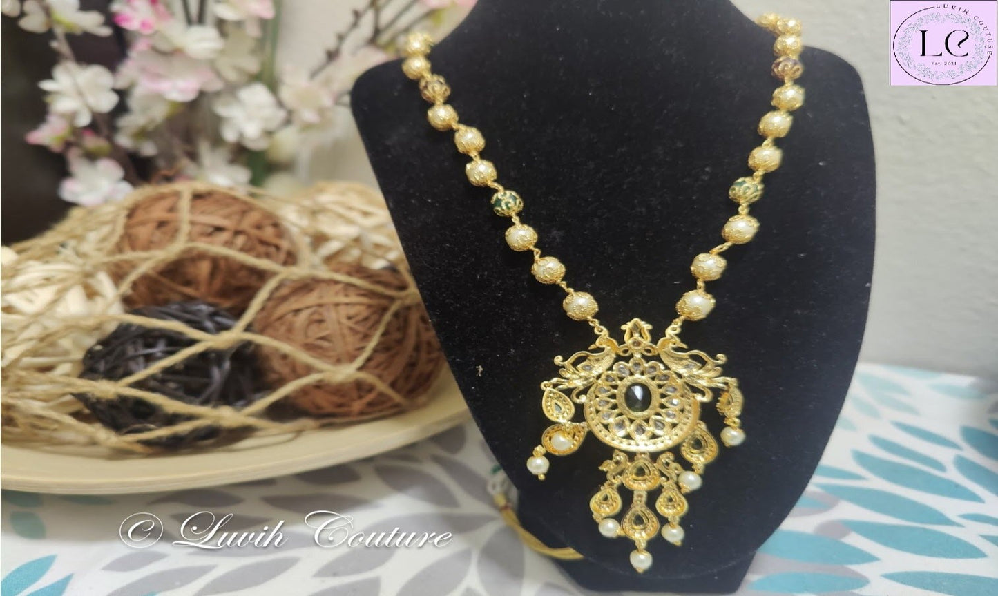 Peacock Necklace Green Imitation Necklace Back SideFor Kids or women-Luvih Couture