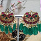 Pachi Kundan Peacock Necklace or Long Haram with 14 Strands Each side with stones and Pearls/ Jewelry/Necklaces/ Luvih Couture, Luvih Couture